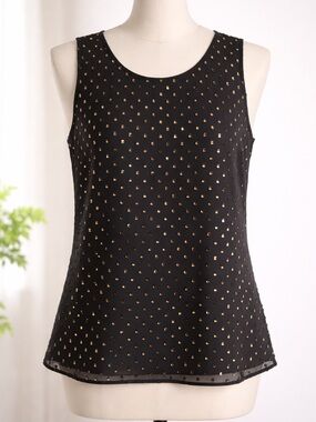 J.  CREW Black Sleeveless Metallic Dot Shell Top